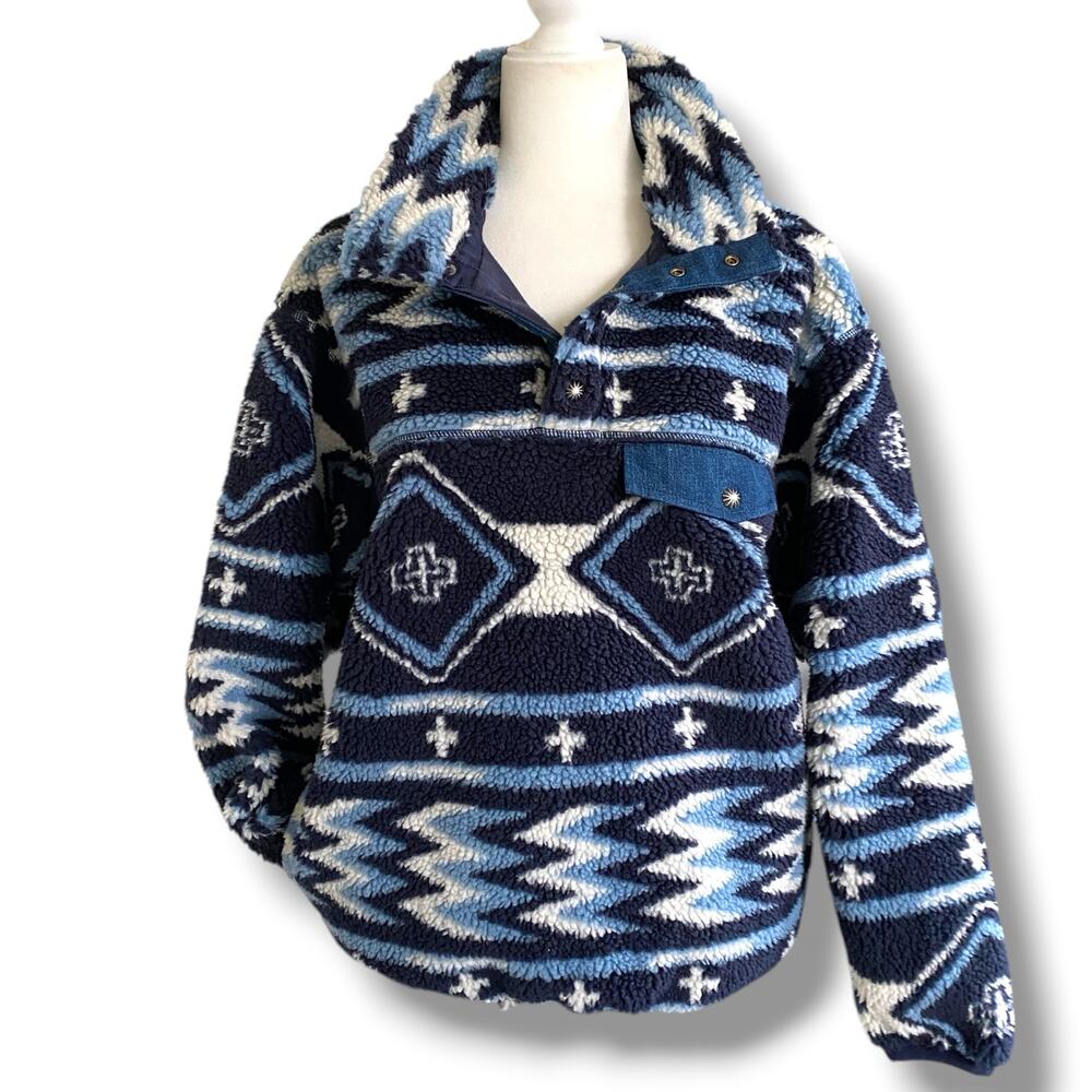 NWT Polo Ralph Lauren X Naiomi Glasses Navajo Print Fleece Pullover Sz M Blue